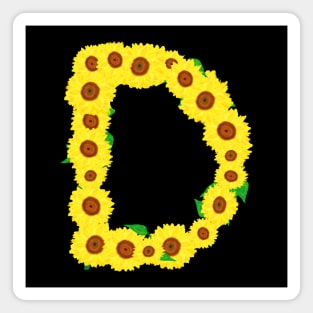 Sunflowers Initial Letter D (Black Background) Magnet